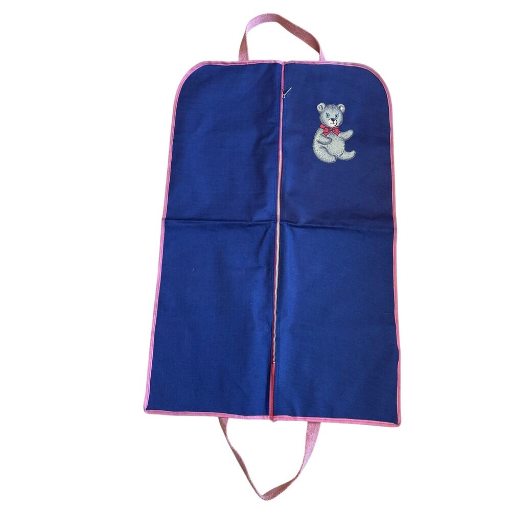 Vintage 1970s Garment Bag for Children Teddy Bear Canvas Outer Vinyl Lined